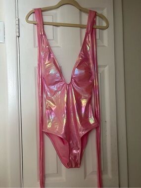 Iridescent Pink V-Neck One-Piece Swimsuit